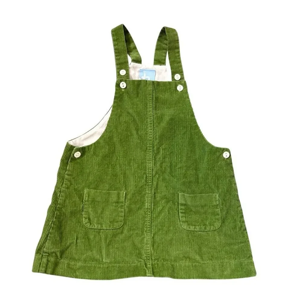 Bella Bliss Dress Girls 4 Green Cotton Corduroy Overall Jumper Sleeveless pinafo